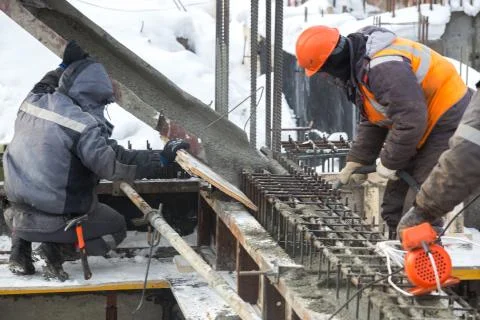 Foundation casting for building with concrete at a construction site Stock Photos