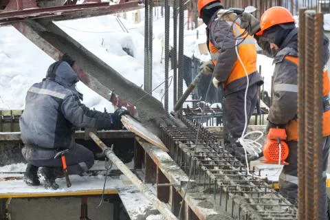 Foundation casting for building with concrete at a construction site Stock Photos