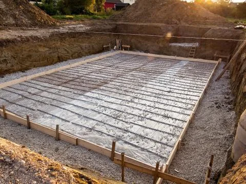 Foundation of a cellar in house construction Stock Photos