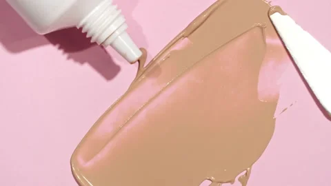 Foundation for face, concealer, cosmetic liquid foundation, cream beige color Stock Footage 201344252