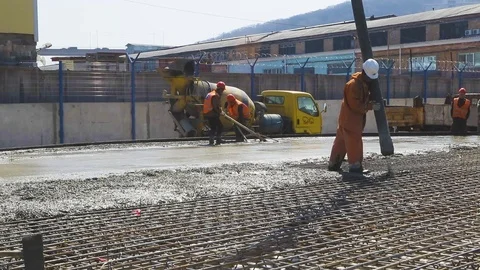 Foundation filling with cement Stock Footage 106881443