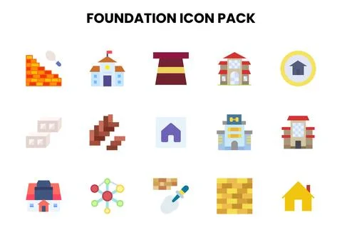 Foundation Flat Set Icons Pack Stock Illustration