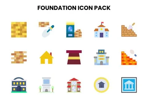 Foundation Flat Vector Icons Pack Stock Illustration