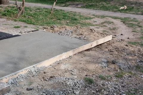 Foundation formwork filled with cement. The process of building the blind are Stock Photos