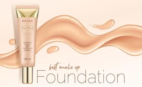 Foundation makeup, advertising design template for catalog with concealer, BB Stock Illustration