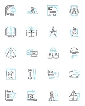 Foundation materials linear icons set. Concrete, St, Brick, Gravel, Sand, Timber Stock Illustration