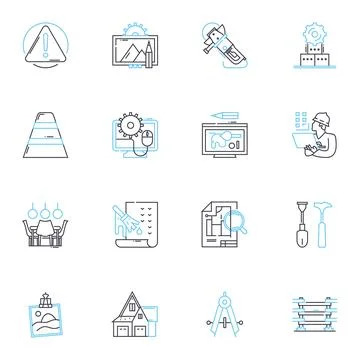 Foundation materials linear icons set. Concrete, St, Brick, Gravel, Sand, Timber Stock Illustration