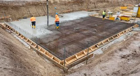 Foundation of an new built house in construction Stock Photos