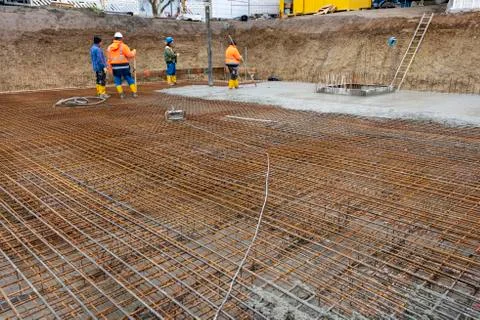Foundation of an new built house in construction Stock Photos
