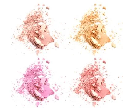 Foundation powder crushed samples set isolated on white background Stock Photos