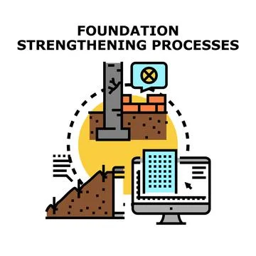 Foundation strengthening processes in building construction engineering 스톡 일러스트