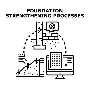 Foundation strengthening processes in building construction engineering Stock Illustration