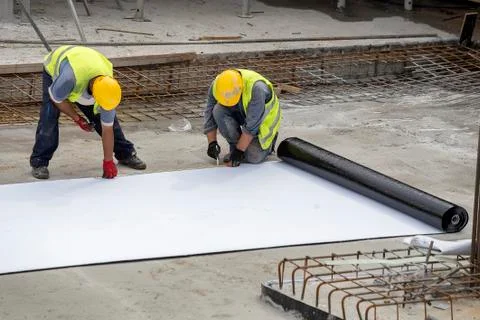 Foundation waterproofing installation Stock Photos