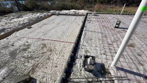 Foundation with wire mesh before concrete pour Видео 233039182