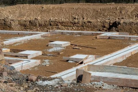Foundation work of housing construction Stock Photos