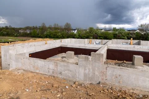 Foundation work of housing construction Stock Photos