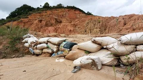 Foundations and sack walls to prevent landslides. Stock Photos