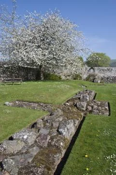 Foundations of Melrose Abbey Stock Photos