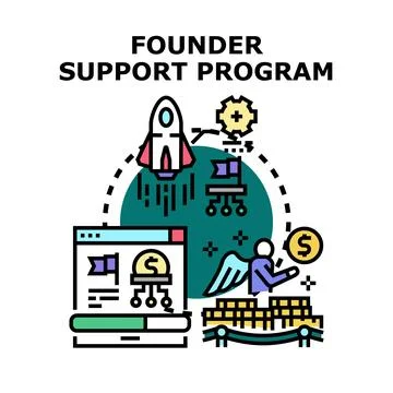 Founder support program for business startups getting funding Stock Illustration