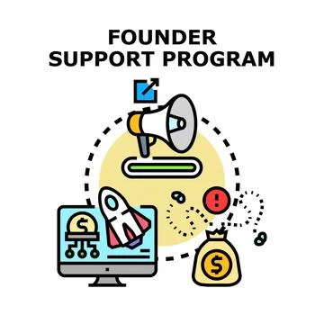 Founder support program launching business startup project Stock Illustration