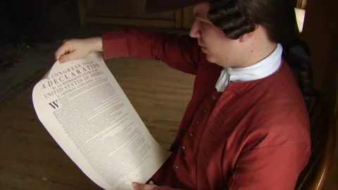 Founding Father in Congress Reading the Declaration of Independence, July 4th Stock Footage 148421952