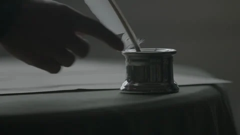 Founding Father Signing with a Quill on a Tabletop - Declaration of Independence Stock Footage 288119994