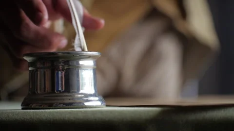 Founding Father Tabletop, Quill Signing Declaration of Independence Stock Footage 261211534