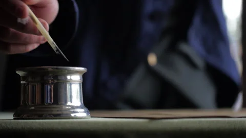 Founding Father Tabletop, Quill Signing Declaration of Independence Stock Footage 261220482
