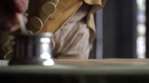 Founding Father Tabletop, Quill Signing Declaration of Independence Stock Footage 261221817