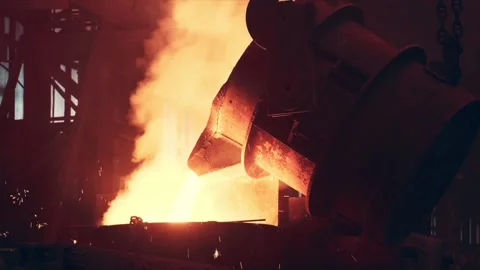 Foundry metallurgical factory. Steel mill. Metal cast process. Blast furnace Stock Footage