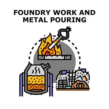 Foundry work and metal pouring metallurgical process 库存插图
