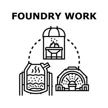 Foundry work process with molten metal and equipment イラスト素材
