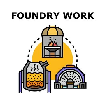 Foundry work process with molten metal and equipment Stock Illustration