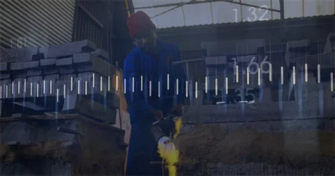 Foundry worker igniting torch and pouring molten metal into crucible, monitoring Stock Footage 329854795