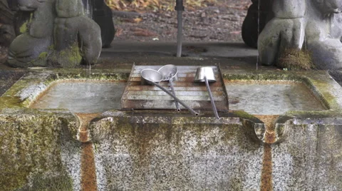 Fountain and Dippers at Shinto Shrine in Japan Stock Footage 58741253