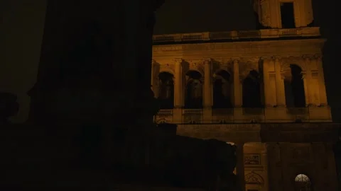 Fountain and Facade of Saint-Sulpice Church at Night Stock Footage 319002898