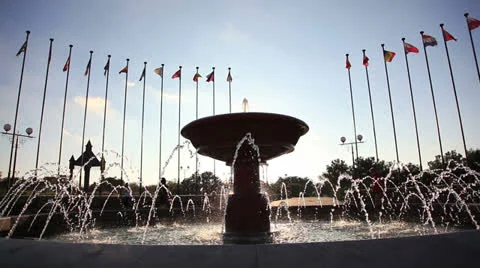 Fountain and the flags. Stock Footage 27083892