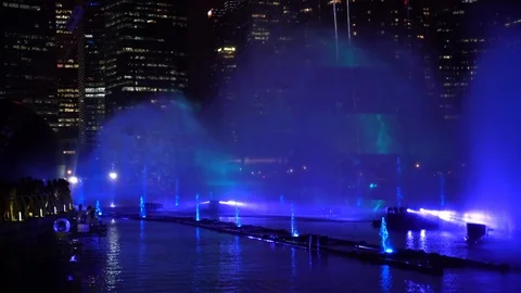 Fountain and light laser show at Marina Bay Singapore. Stock Footage 115618645