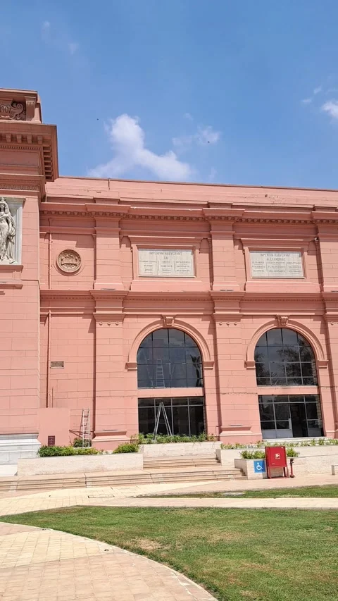 Fountain and Neoclassical Facade of Egyptian Museum Cairo Stock Footage 346470450