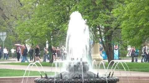 Fountain And People On The Background Stock Footage 5185896