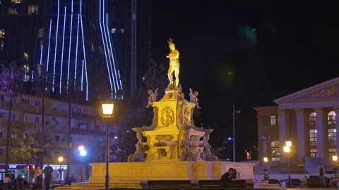Fountain and Statue Of Neptune in centre of Batumi, Georgia Stock Footage 99726431