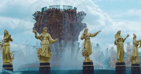 Fountain, The Architecture Of The Soviet Era In Vdnkh Expo Park Stock Footage 134178697