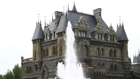 Fountain on the background of the ancient castle Stock Footage 85684078