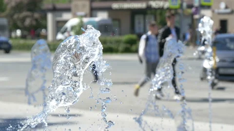 Fountain on background of city. Stock Footage 197552376