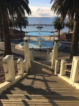 Fountain by the beach Stock Photos