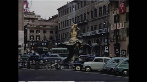 Fountain in Bernini Square Rome Stock Footage 47971079