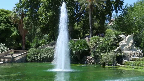 Fountain big cascade in park of the citadel at barcelona Stock Footage