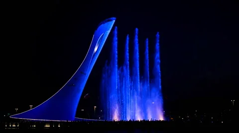 Fountain with blue backlight Stock Footage 42416004