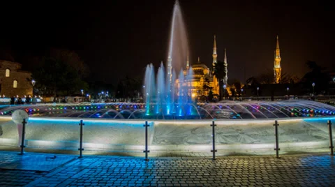 Fountain blue mosque 스톡 동영상 38300725