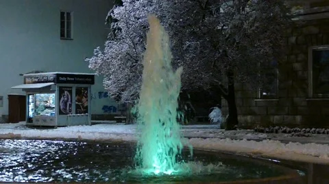 Fountain With Bright Blue Light Stock Footage 46822198